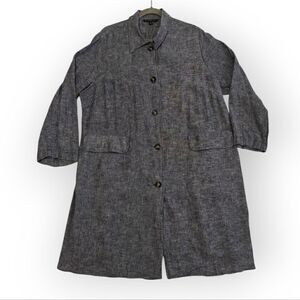 Zac & Rachel linen blend Gray Blue Midi Dress Textured Fabric Standard Collar 1X